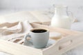 Home Interior with Coffee cup Books on table wooden tray Royalty Free Stock Photo