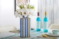 Home interior decor,dining room , bouquet in glass vase