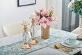 Home interior decor,dining room , bouquet in glass vase