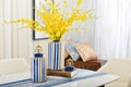 Home interior decor,dining room , bouquet in glass vase