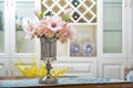 Home interior decor,metal , bouquet in glass vase Royalty Free Stock Photo