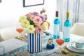 Home interior decor,dining room , bouquet in glass vase Royalty Free Stock Photo