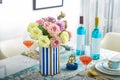 Home interior decor,dining room , bouquet in glass vase