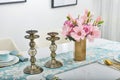 Home interior decor,dining room , bouquet in glass vase