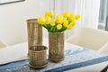 Home interior decor Metal, tulip bouquet in vase Royalty Free Stock Photo