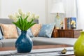 Home interior decor, tulip bouquet in vase