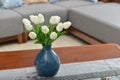 Home interior decor, tulip bouquet in vase Royalty Free Stock Photo