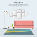 Home interior design. Modern living room with pink sofa. Vector Royalty Free Stock Photo