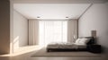 home interior design white and clean minimal bedroom clear light day time nature earth tone material scheme colour ai generate