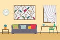 Home Interior flat vector design. Workspace for freelancer and work relax.
