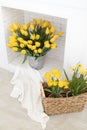 Home interior with a fresh bouquet of tulips.