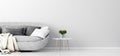 Home interior with gray sofa and white wall mock up, Scandinavian style