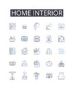 Home interior line icons collection. Office space, Kitchen design, Living room, Bedroom decor, Exterior design, Bathroom Royalty Free Stock Photo