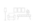 The home interior of the living room in black and white is isolated on white Royalty Free Stock Photo