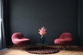 Home interior, luxury modern dark living room interior, black empty wall mock up Royalty Free Stock Photo