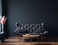 Home interior, luxury modern dark living room interior, black empty wall mock up Royalty Free Stock Photo