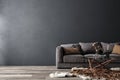 Home interior, luxury modern dark living room interior, empty wall mock up Royalty Free Stock Photo