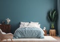 Home interior mock-up background, dark green bedroom with potted palm