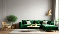 Home interior mock-up with green sofa, table, and decor in living room Royalty Free Stock Photo