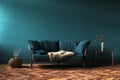 Home interior mock-up with green sofa, table and decor in living room Royalty Free Stock Photo