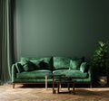 Home interior mock-up with green sofa, table and decor in living room Royalty Free Stock Photo