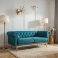 Home interior mockup with blue sofa marble table and tiffany blue wall decor in living room