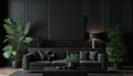 Home interior modern dark living room interior black Ai generative