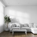 Home interior, modern white, light living room interior, empty wall mockup, 3D rendering.