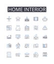 Home interior line icons collection. Office space, Kitchen design, Living room, Bedroom decor, Exterior design, Bathroom Royalty Free Stock Photo