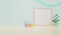 Home interior photo frame mock up on white wall background. Baby room interior. 3D rendering. Minimal style