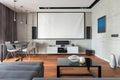 Home interior with projector scree