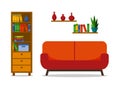 Home interior with sofa. For web site, print, poster, presentation, infographic. Flat vector illustration Royalty Free Stock Photo