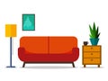 Home interior with sofa. For web site, print, poster, presentation, infographic. Flat vector illustration Royalty Free Stock Photo