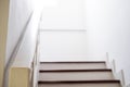 Home interior, stair to second floor, focus on handrail Royalty Free Stock Photo