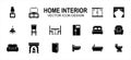 home interior ware and furniture related vector icon user interface graphic design. Contains such icons as sofa, cabinet, wardrobe