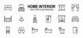 home interior ware and furniture related vector icon user interface graphic design. Contains such icons as sofa, cabinet, wardrobe