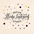 Home interiors design studio lettering with dots background