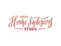 Home interiors design studio red lettering