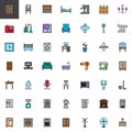 Home interiors furniture filled outline icons set Royalty Free Stock Photo