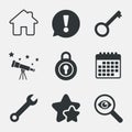 Home key icon. Wrench service tool symbol.