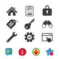 Home key icon. Wrench service tool symbol.