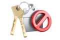 Home key with keychain with forbidden symbol, 3D rendering