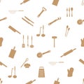 Home kitchen cooking utensils seamless pattern