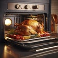 home kitchen oven baking a turkey