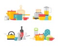 Home kitchenware devices in color vector flat illustration.