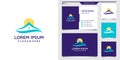 Home lake logo design template with sun concept and business card. Logo design inspiration, illustration. Premium Vector Royalty Free Stock Photo