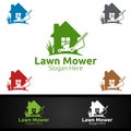 Home Lawn Mower Logo for Lawn Mowing Gardener Design Royalty Free Stock Photo