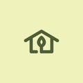 Home Leaf Line Logo. Nature House Vector Royalty Free Stock Photo