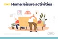 Home leisure activities concept of landing page with son and father play hide and seek game