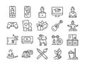 Home leisure line black icons set. Homework: Cleaning, Cooking, Yoga. Isolated vector element Royalty Free Stock Photo